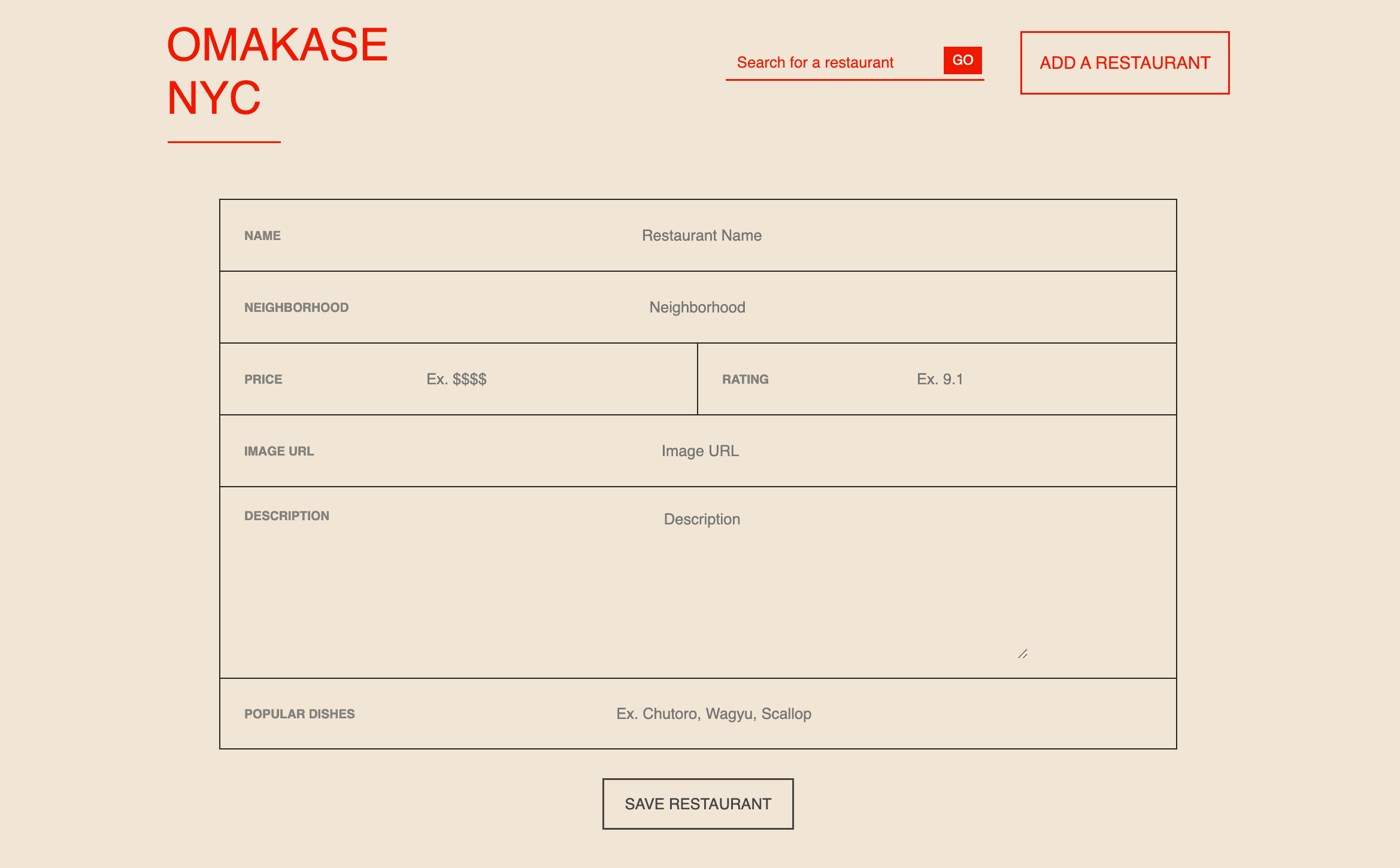 Omakase NYC add restaurant form