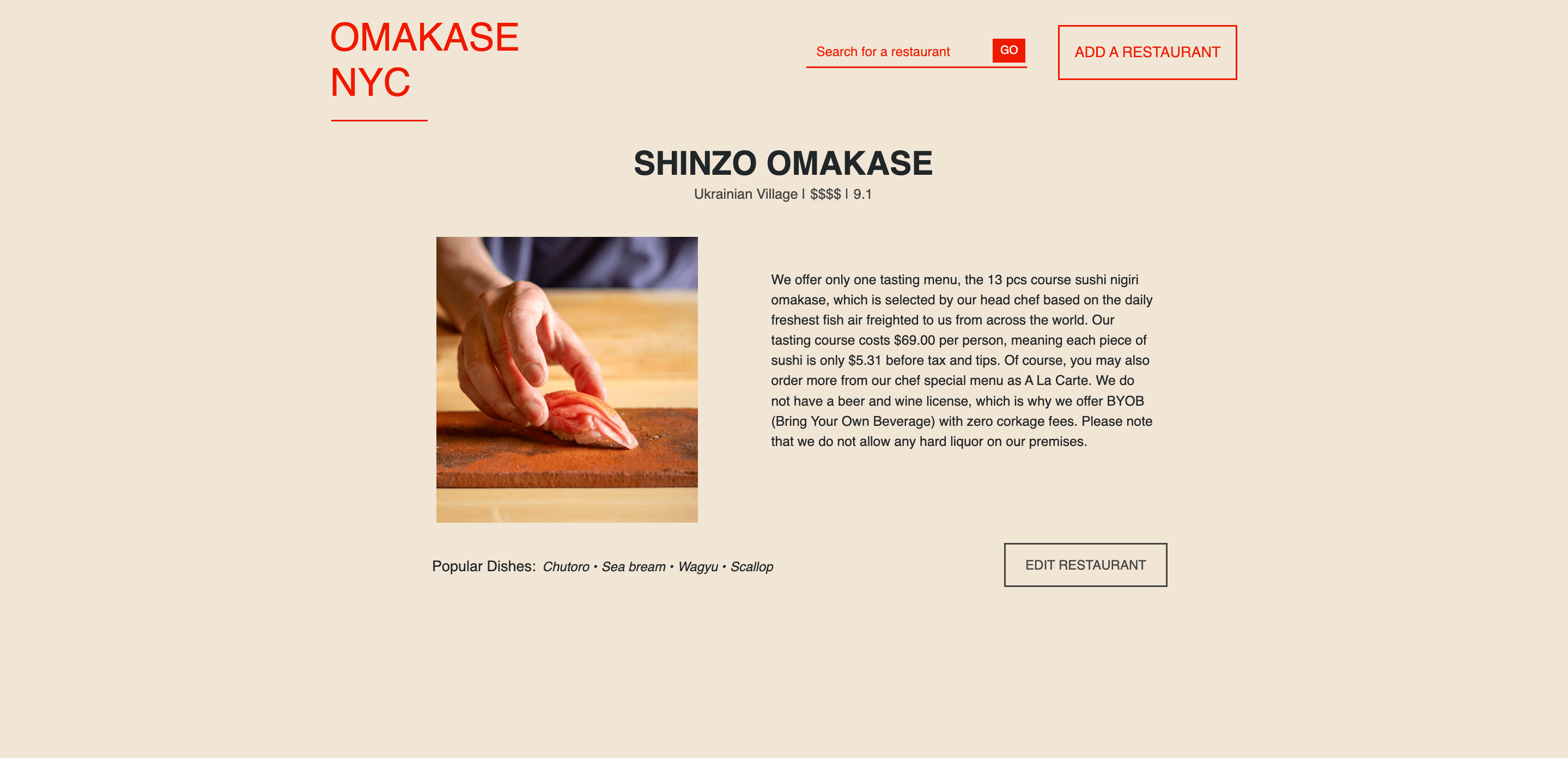 Omakase NYC restaurant detail page